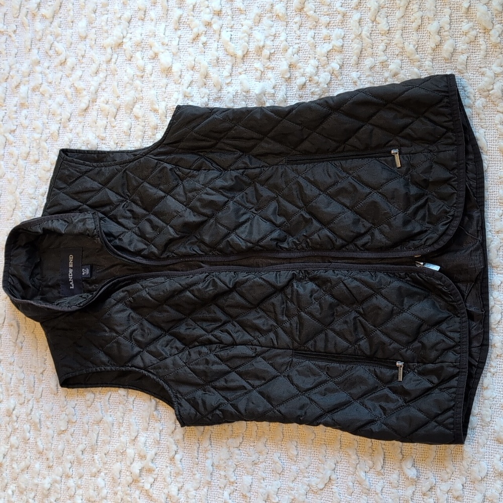 Lands' End Small Tall Classic Black Quilted Vest Full Zip Packable Primaloft